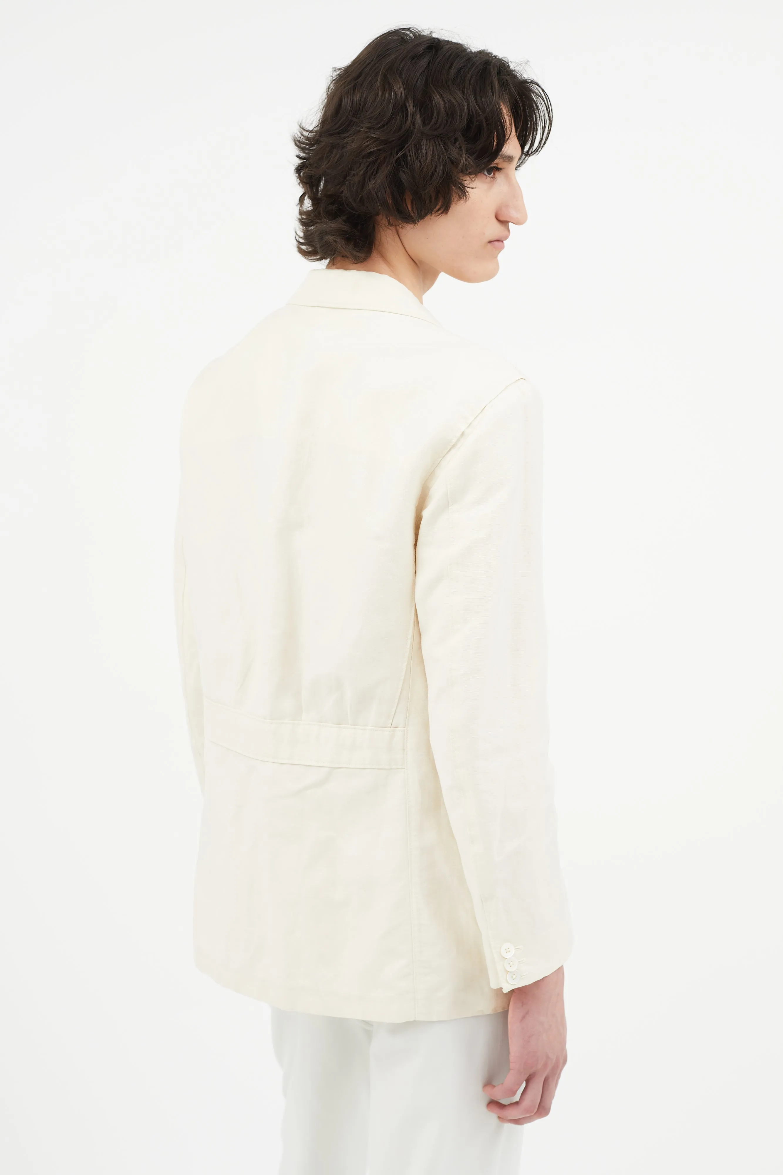 Cream Linen Double Breasted Blazer