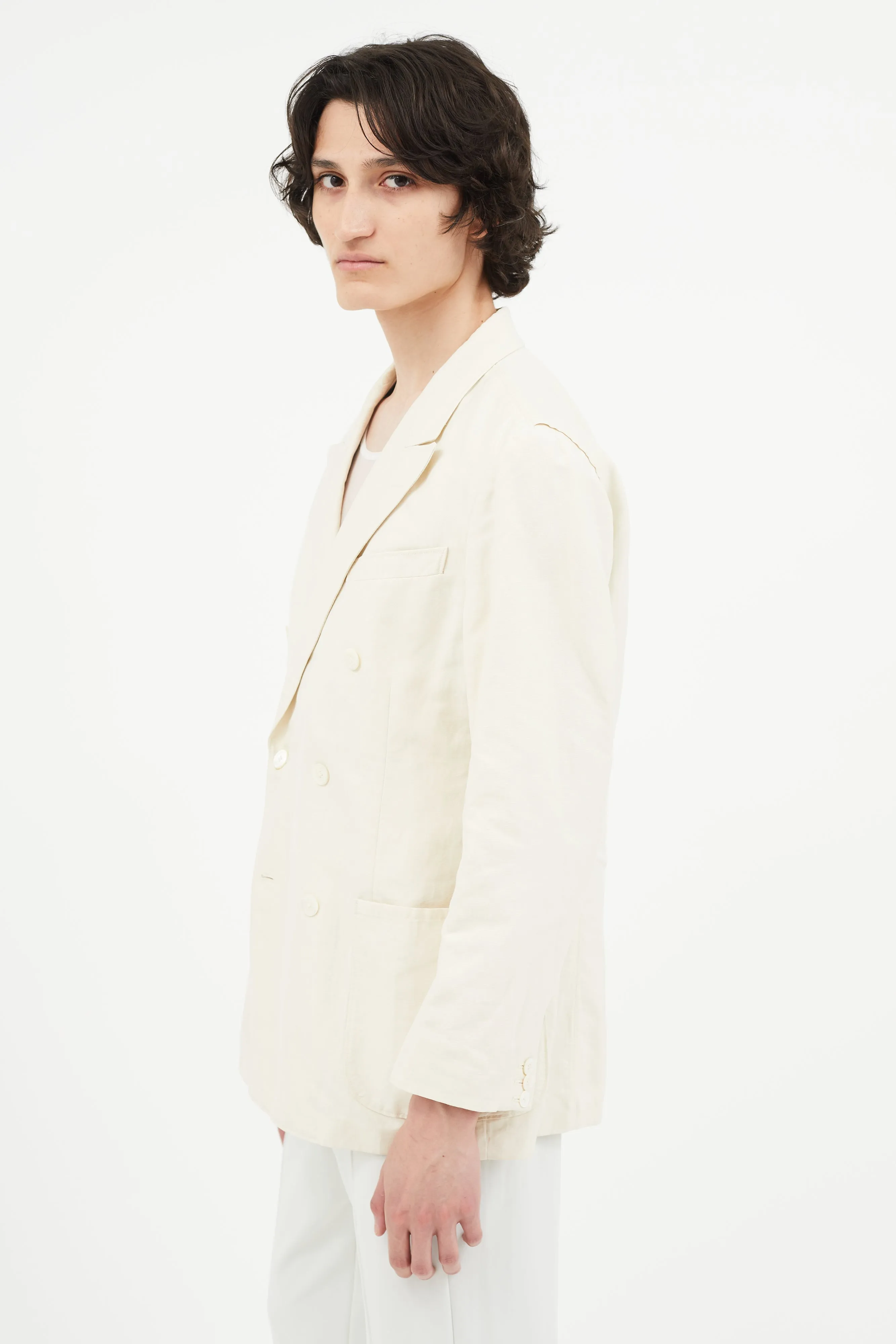 Cream Linen Double Breasted Blazer