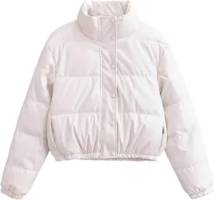 Cropped Puffer Jackets For Women Lightweight Long Sleeve Bubble Jacket Cute Button Softshell Padded Puffer Down Coats