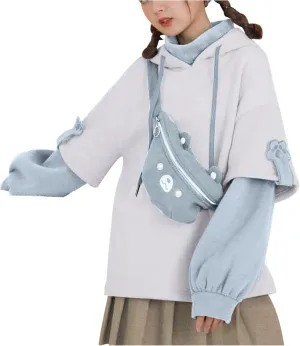 Cute Brown Bear Hoodie for Women Teen Girls Long Sleeve Kawaii Sweatshirts Patchwork Shirt with Cute Personality Bag