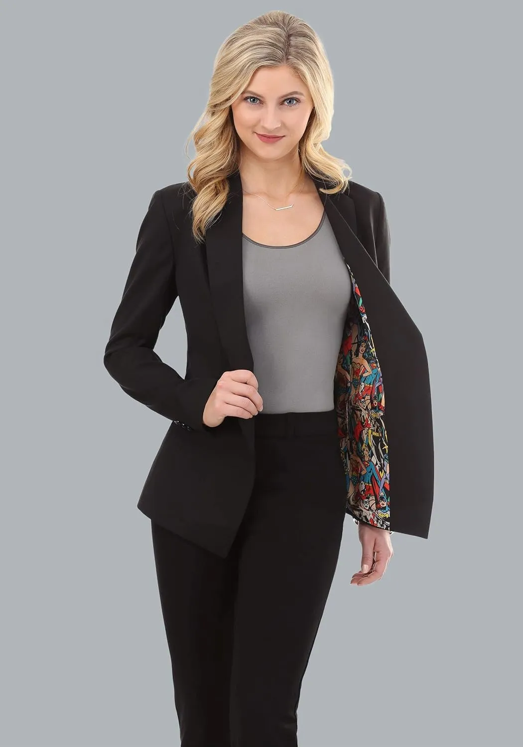 DC Comics Vintage Print One-Button Blazer for Women