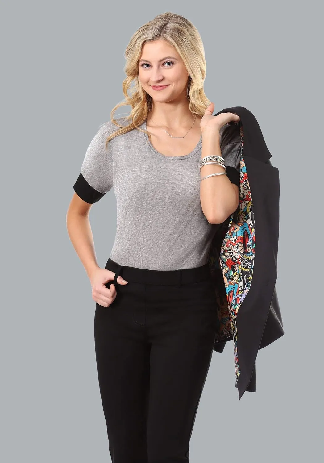 DC Comics Vintage Print One-Button Blazer for Women