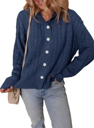 Dokotoo Oversized Sweaters for Women Casual Solid Long Sleeve Button Down Chunky Knit Hooded Cardigan Sweaters Coat