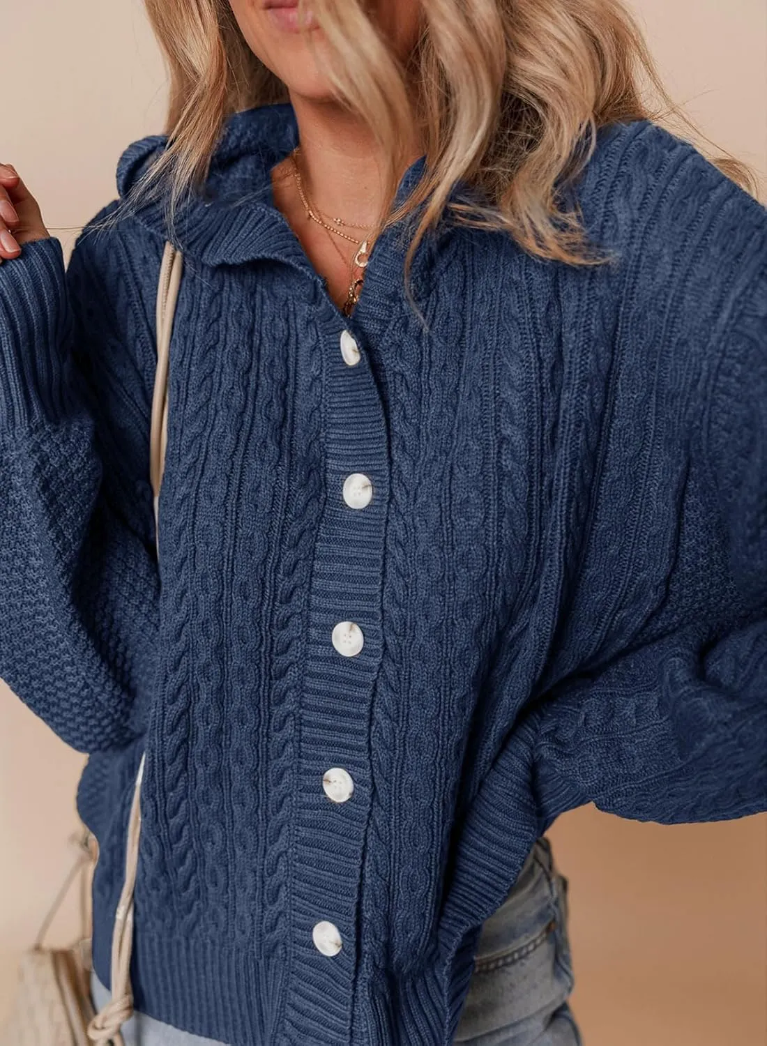 Dokotoo Oversized Sweaters for Women Casual Solid Long Sleeve Button Down Chunky Knit Hooded Cardigan Sweaters Coat