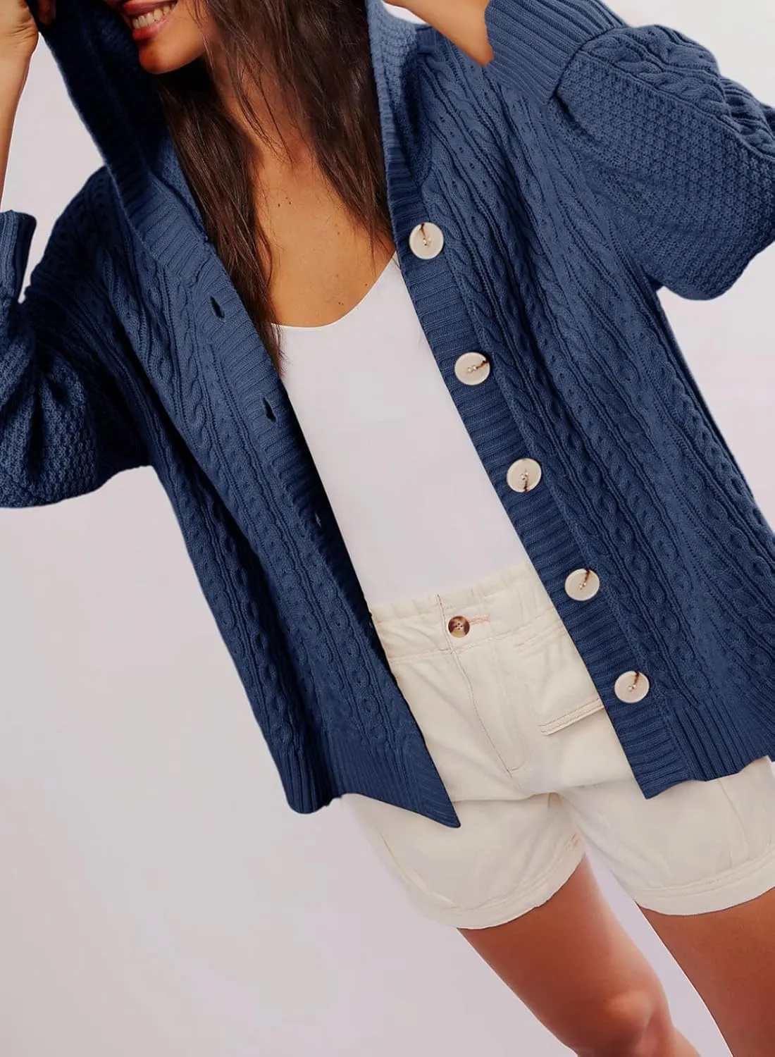 Dokotoo Oversized Sweaters for Women Casual Solid Long Sleeve Button Down Chunky Knit Hooded Cardigan Sweaters Coat