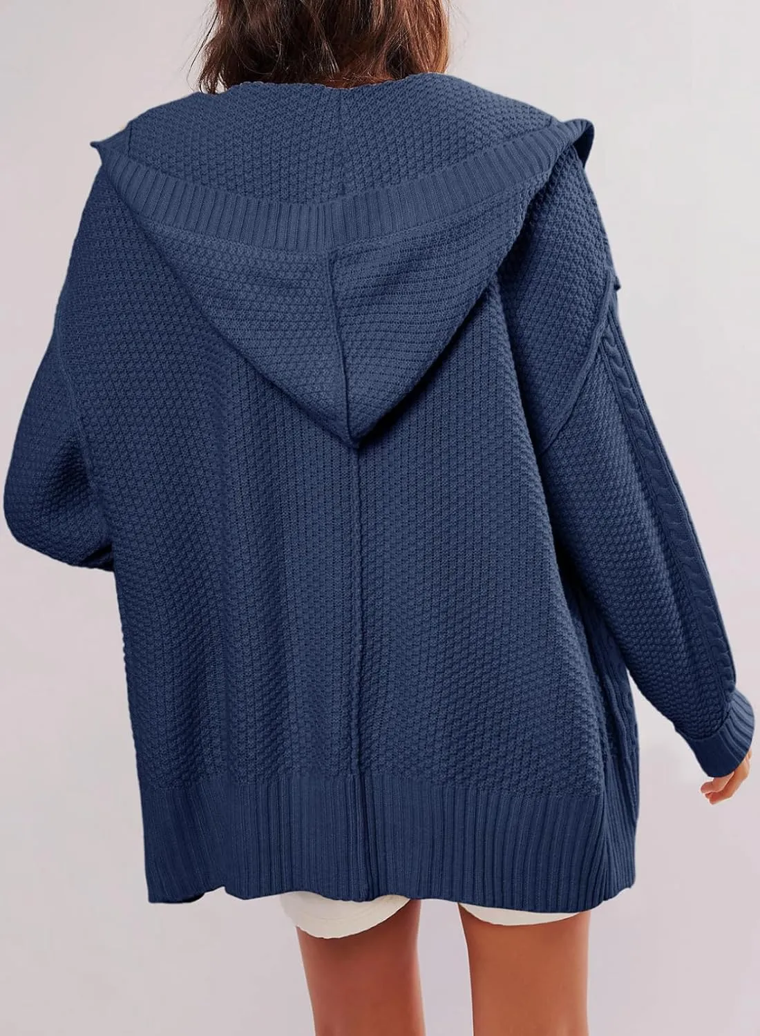 Dokotoo Oversized Sweaters for Women Casual Solid Long Sleeve Button Down Chunky Knit Hooded Cardigan Sweaters Coat