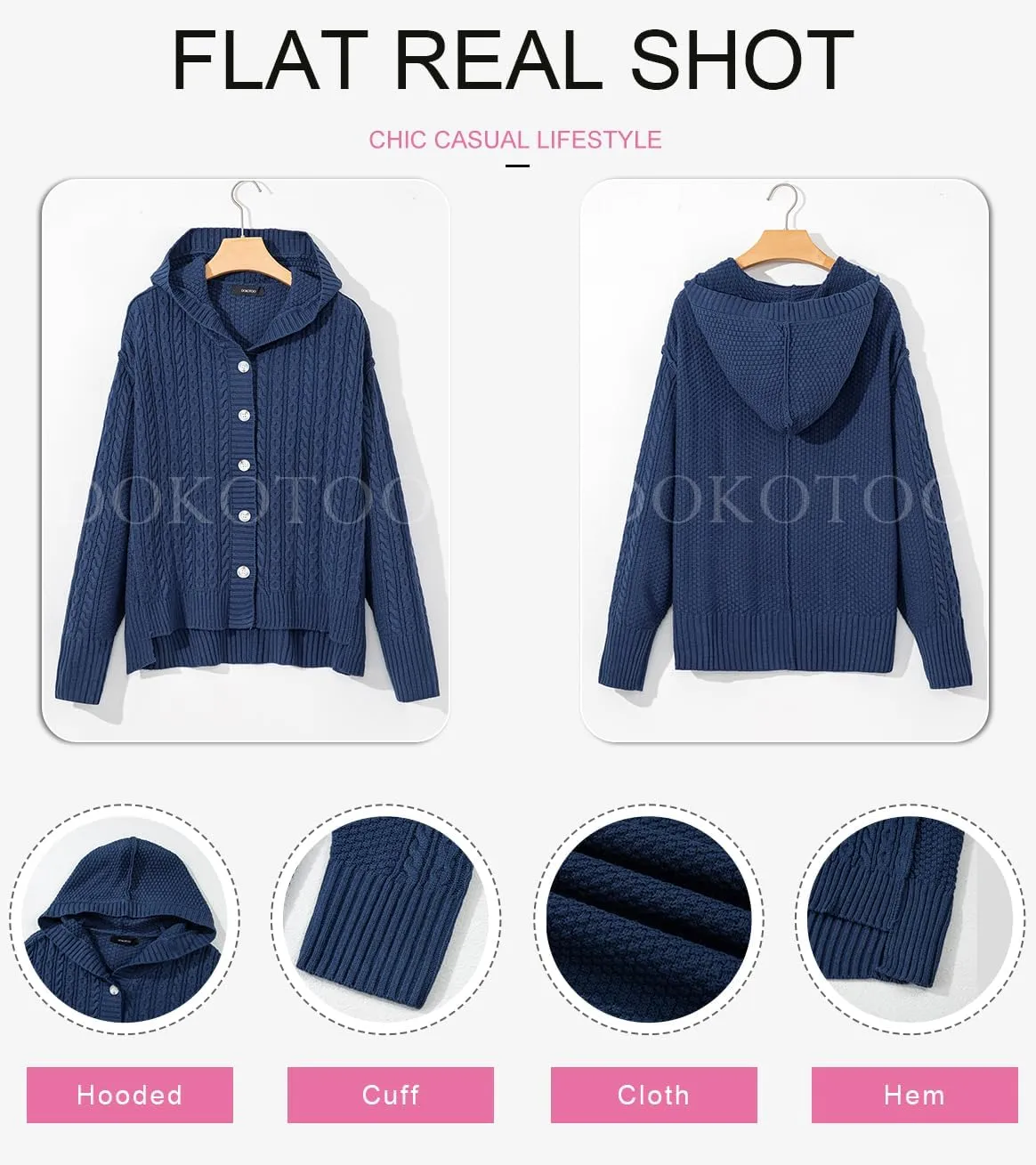 Dokotoo Oversized Sweaters for Women Casual Solid Long Sleeve Button Down Chunky Knit Hooded Cardigan Sweaters Coat