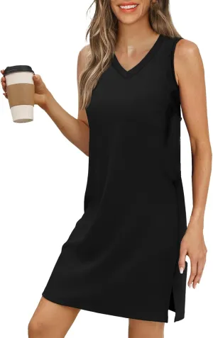 Dresses for Women Casual Sleeveless V Neck Tank Dress Summer Vacation Beach Sundress with Spli