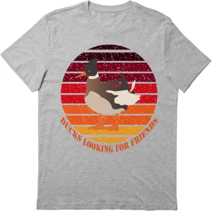 Ducks Looking for Friends Retro Sunset T-Shirt, Funny Ducks Looking for Friends T-Shirt, Love Ducks Looking for Friends T-Shirt Gray