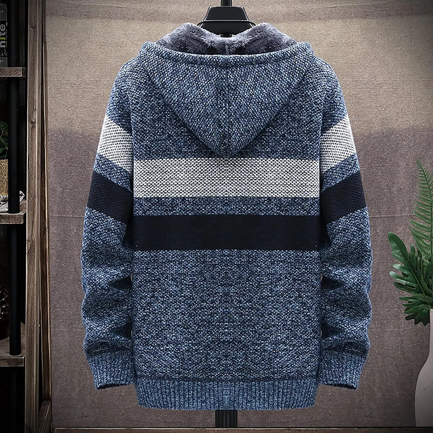 DuDubaby Fleece Lined Hoodie for Men Fall and Winter Casual Sweater Jacket Warm Knit Sweater Hooded Hoodie