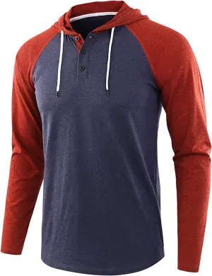 DuDubaby Going Out Tops for Men Casual Patchwork Sports Sweatshirt Long Sleeve Hooded Pullover Top