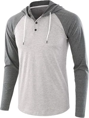 DuDubaby Going Out Tops for Men Casual Patchwork Sports Sweatshirt Long Sleeve Hooded Pullover Top