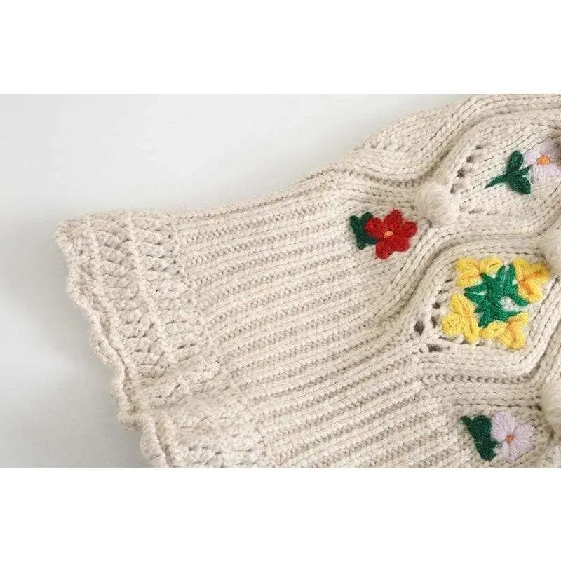 Embroidered Chunky Cable Knit Cardigan