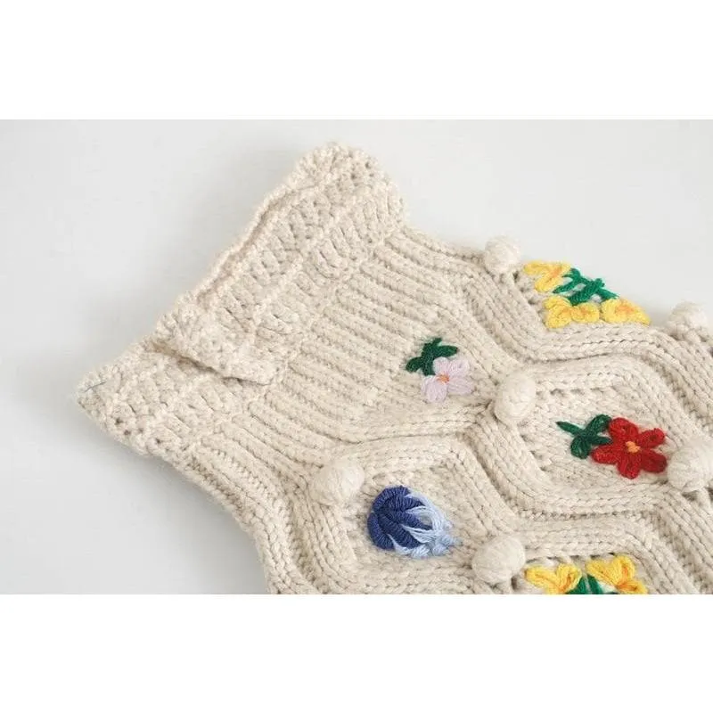 Embroidered Chunky Cable Knit Cardigan