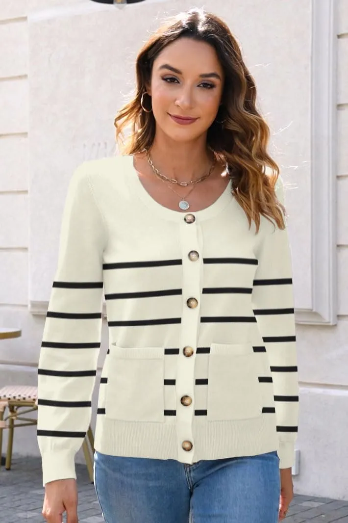 ETCYY Womens 2025 Lightweight Knit Cardigan Sweaters Fall Long Sleeve Crewneck Open Front Button Down Outerwear Lady Jacket