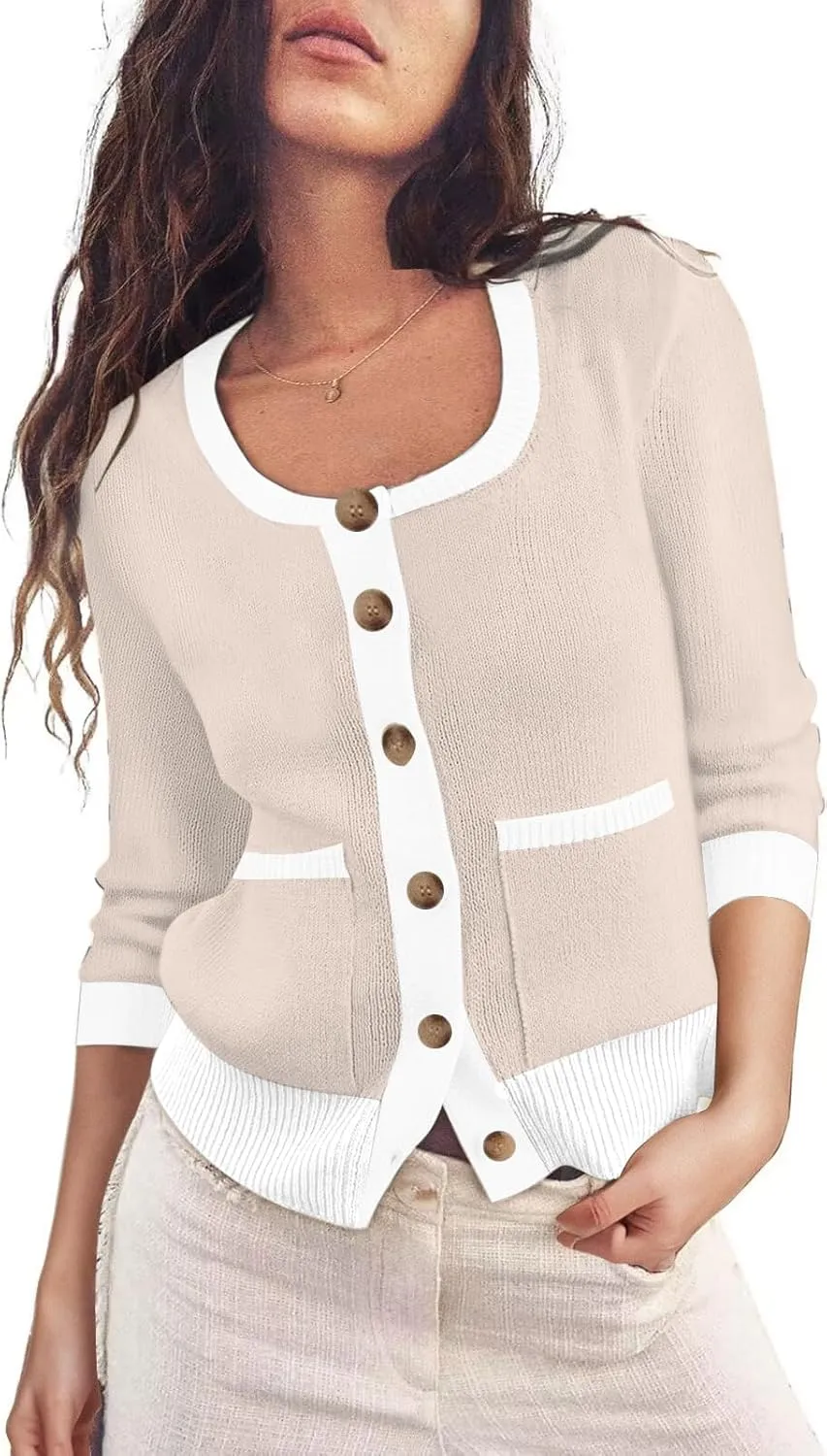 ETCYY Womens 2025 Lightweight Knit Cardigan Sweaters Fall Long Sleeve Crewneck Open Front Button Down Outerwear Lady Jacket