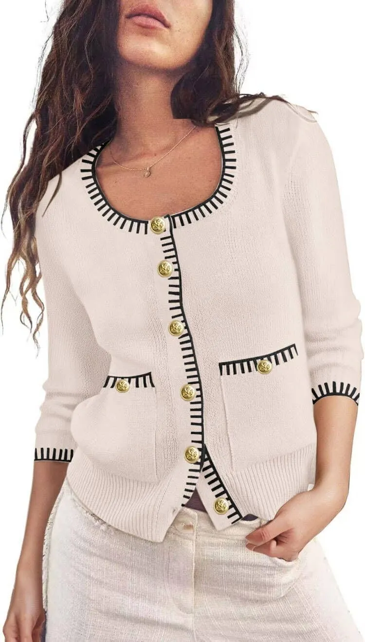 ETCYY Womens 2025 Lightweight Knit Cardigan Sweaters Fall Long Sleeve Crewneck Open Front Button Down Outerwear Lady Jacket