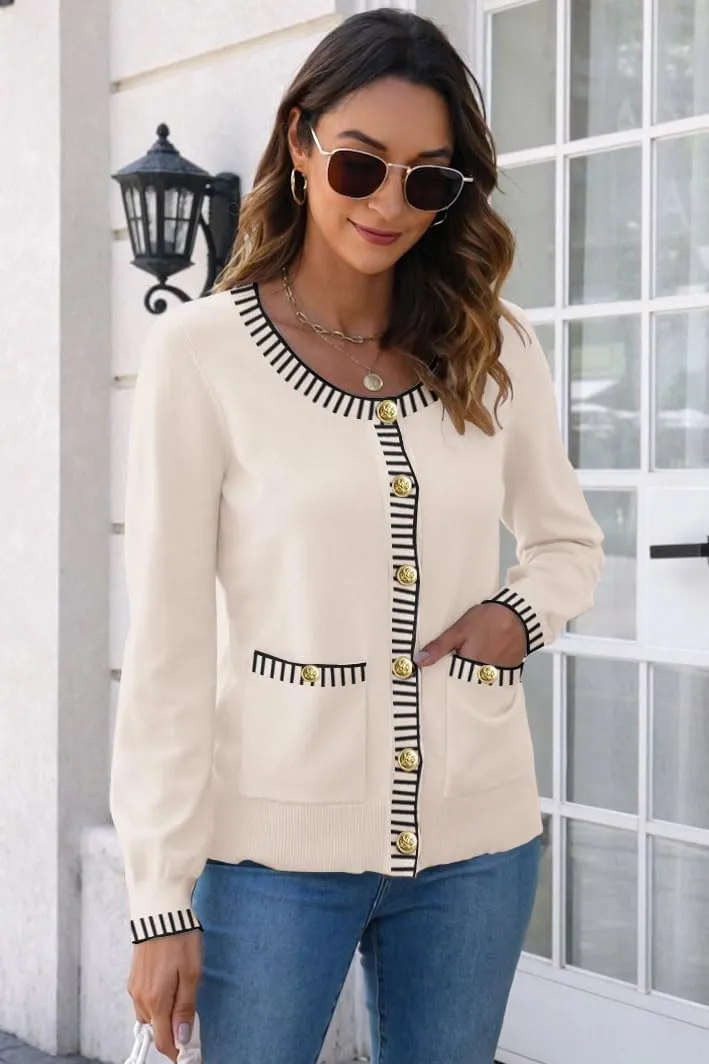 ETCYY Womens 2025 Lightweight Knit Cardigan Sweaters Fall Long Sleeve Crewneck Open Front Button Down Outerwear Lady Jacket