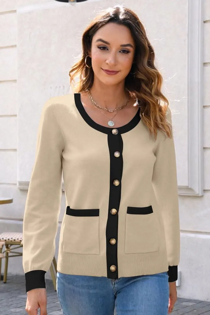 ETCYY Womens 2025 Lightweight Knit Cardigan Sweaters Fall Long Sleeve Crewneck Open Front Button Down Outerwear Lady Jacket