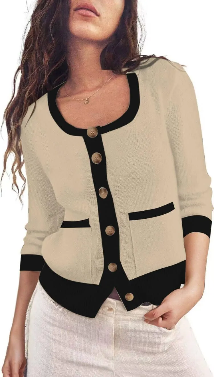 ETCYY Womens 2025 Lightweight Knit Cardigan Sweaters Fall Long Sleeve Crewneck Open Front Button Down Outerwear Lady Jacket