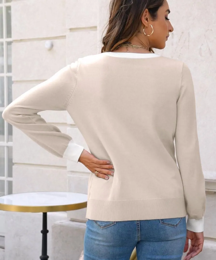 ETCYY Womens 2025 Lightweight Knit Cardigan Sweaters Fall Long Sleeve Crewneck Open Front Button Down Outerwear Lady Jacket