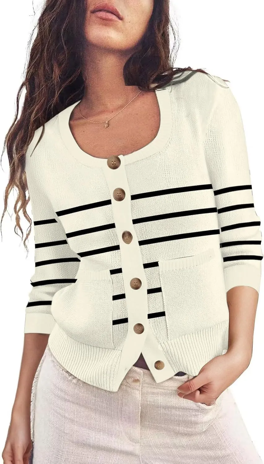 ETCYY Womens 2025 Lightweight Knit Cardigan Sweaters Fall Long Sleeve Crewneck Open Front Button Down Outerwear Lady Jacket