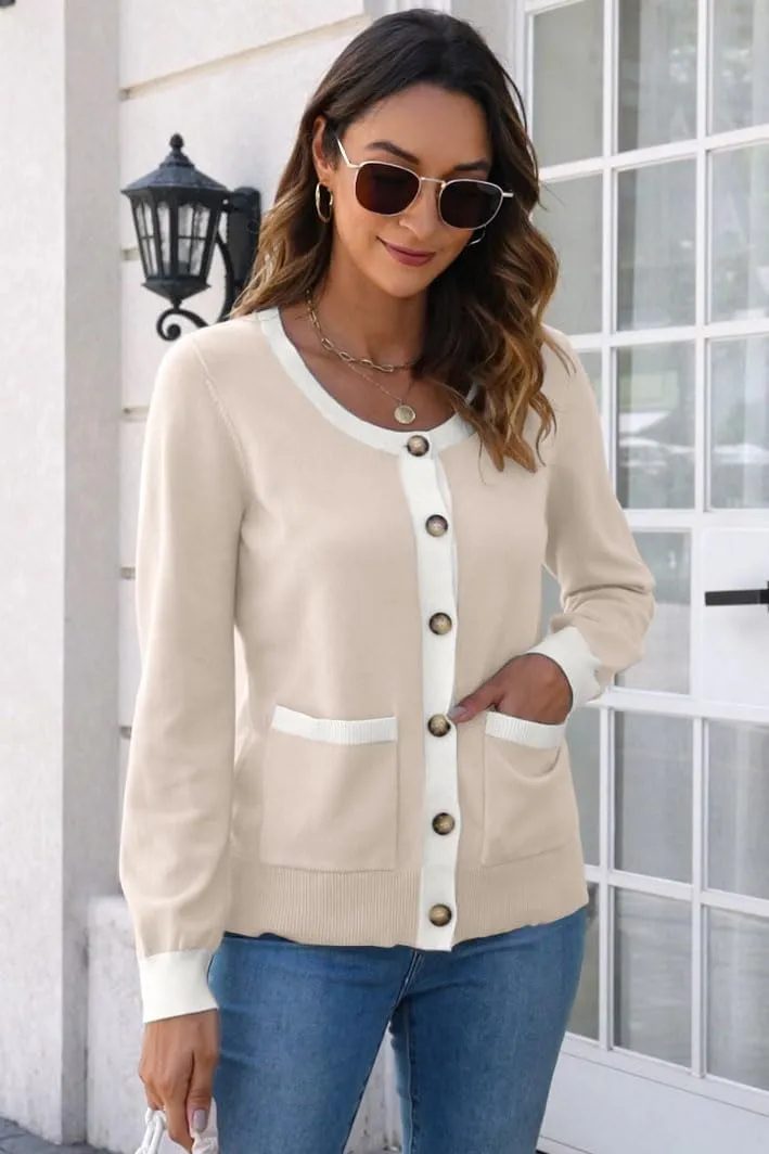 ETCYY Womens 2025 Lightweight Knit Cardigan Sweaters Fall Long Sleeve Crewneck Open Front Button Down Outerwear Lady Jacket