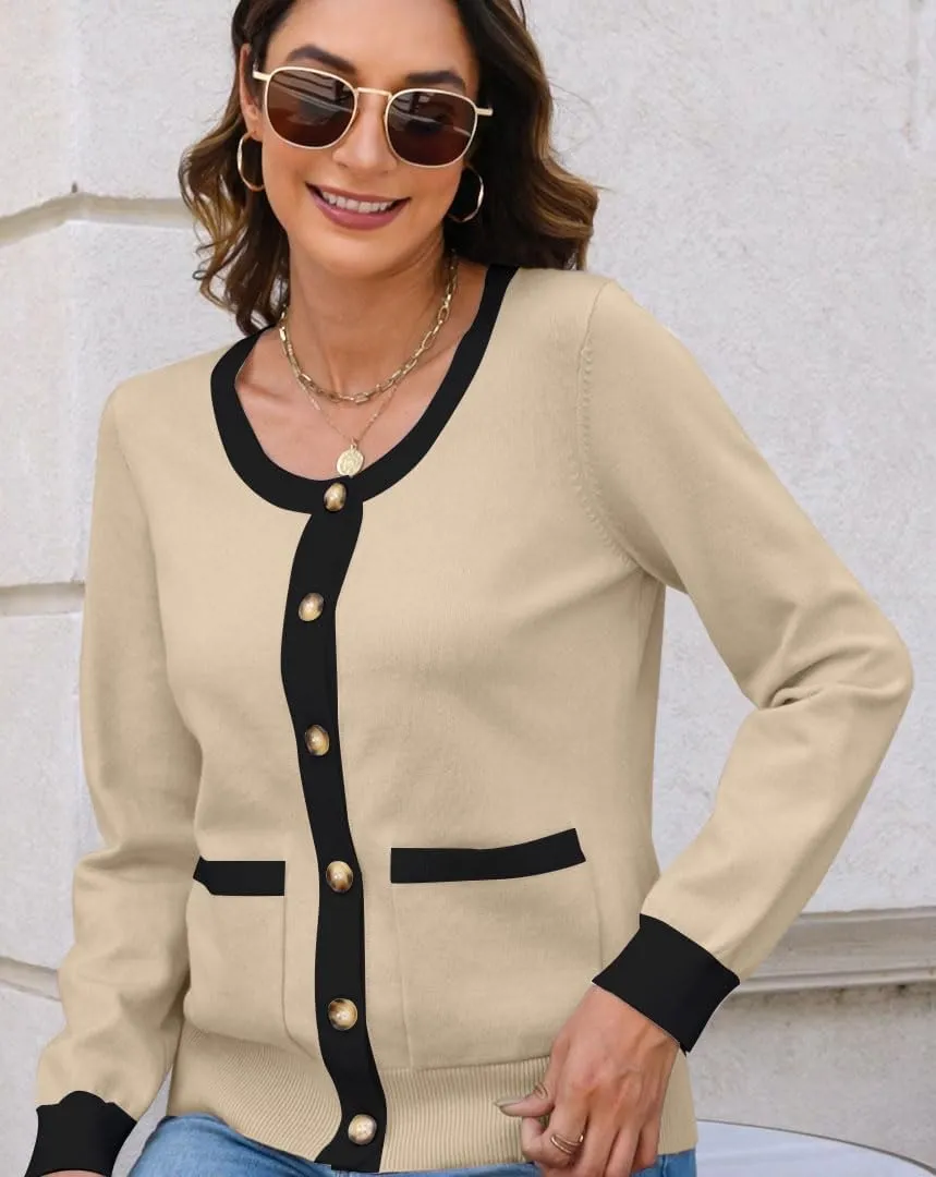 ETCYY Womens 2025 Lightweight Knit Cardigan Sweaters Fall Long Sleeve Crewneck Open Front Button Down Outerwear Lady Jacket
