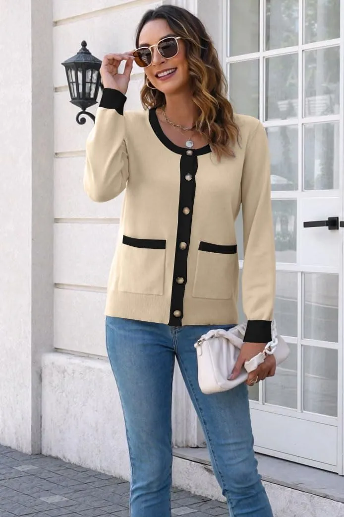 ETCYY Womens 2025 Lightweight Knit Cardigan Sweaters Fall Long Sleeve Crewneck Open Front Button Down Outerwear Lady Jacket