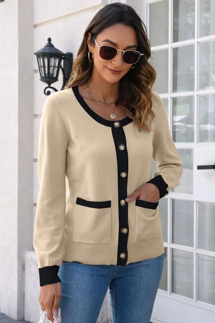 ETCYY Womens 2025 Lightweight Knit Cardigan Sweaters Fall Long Sleeve Crewneck Open Front Button Down Outerwear Lady Jacket