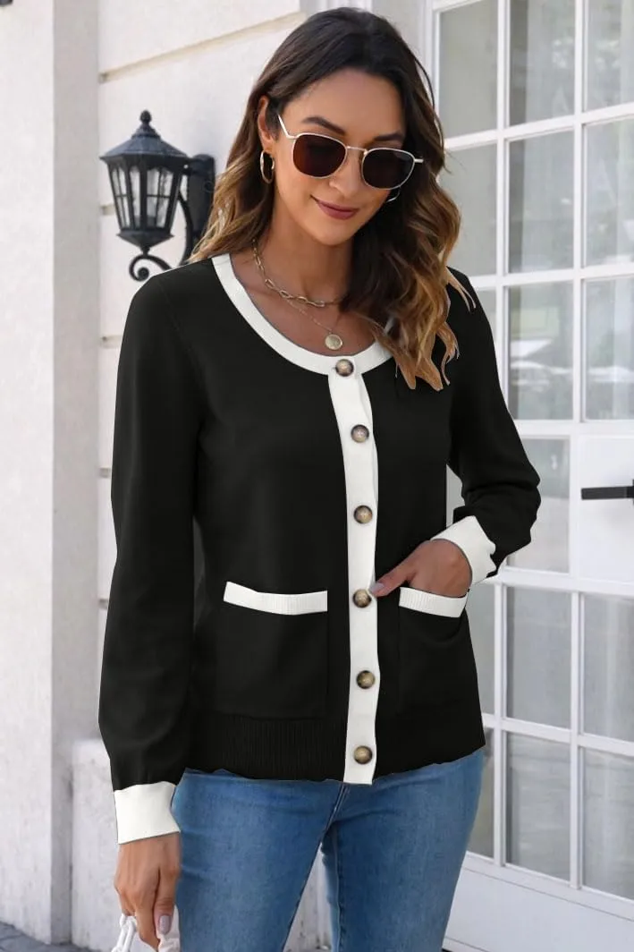 ETCYY Womens 2025 Lightweight Knit Cardigan Sweaters Fall Long Sleeve Crewneck Open Front Button Down Outerwear Lady Jacket