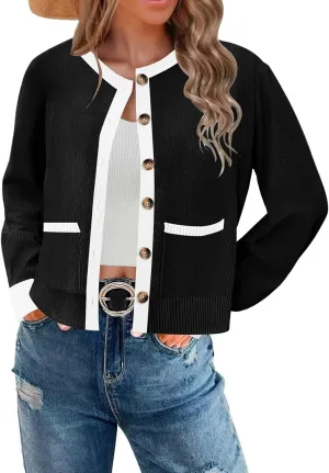 ETCYY Womens 2025 Lightweight Knit Cardigan Sweaters Fall Long Sleeve Crewneck Open Front Button Down Outerwear Lady Jacket