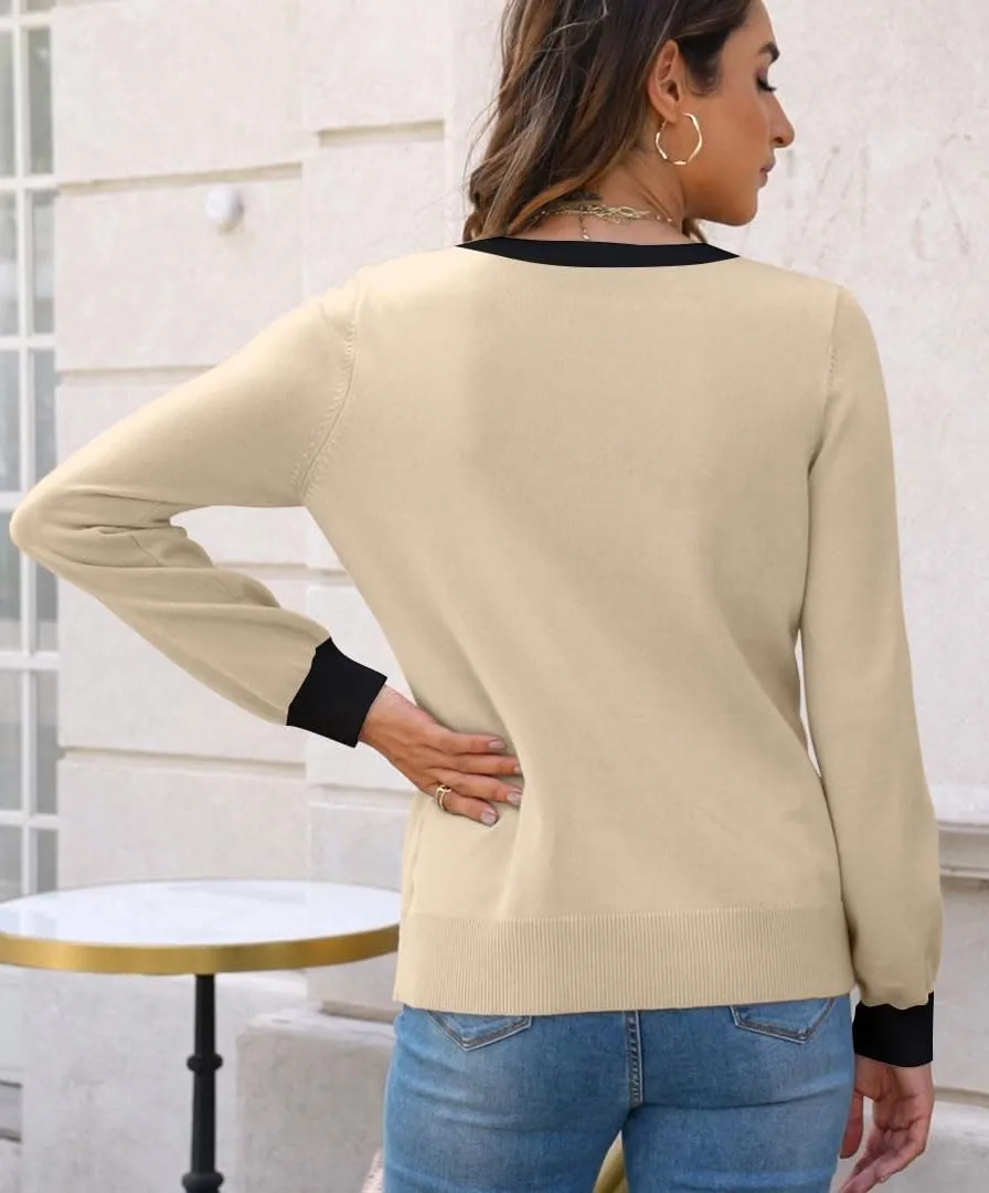 ETCYY Womens 2025 Lightweight Knit Cardigan Sweaters Fall Long Sleeve Crewneck Open Front Button Down Outerwear Lady Jacket