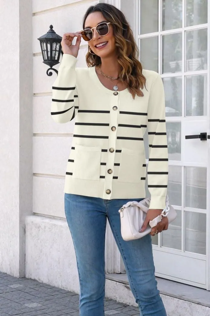 ETCYY Womens 2025 Lightweight Knit Cardigan Sweaters Fall Long Sleeve Crewneck Open Front Button Down Outerwear Lady Jacket