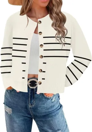 ETCYY Womens 2025 Lightweight Knit Cardigan Sweaters Fall Long Sleeve Crewneck Open Front Button Down Outerwear Lady Jacket