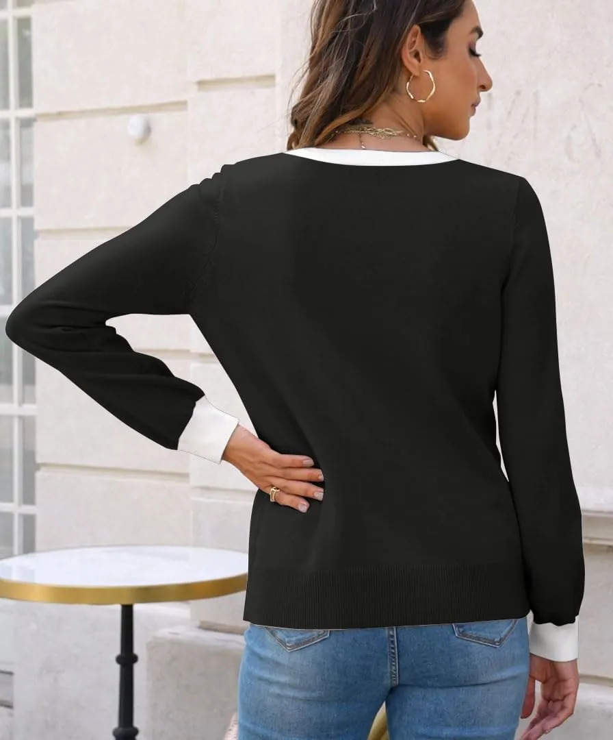 ETCYY Womens 2025 Lightweight Knit Cardigan Sweaters Fall Long Sleeve Crewneck Open Front Button Down Outerwear Lady Jacket