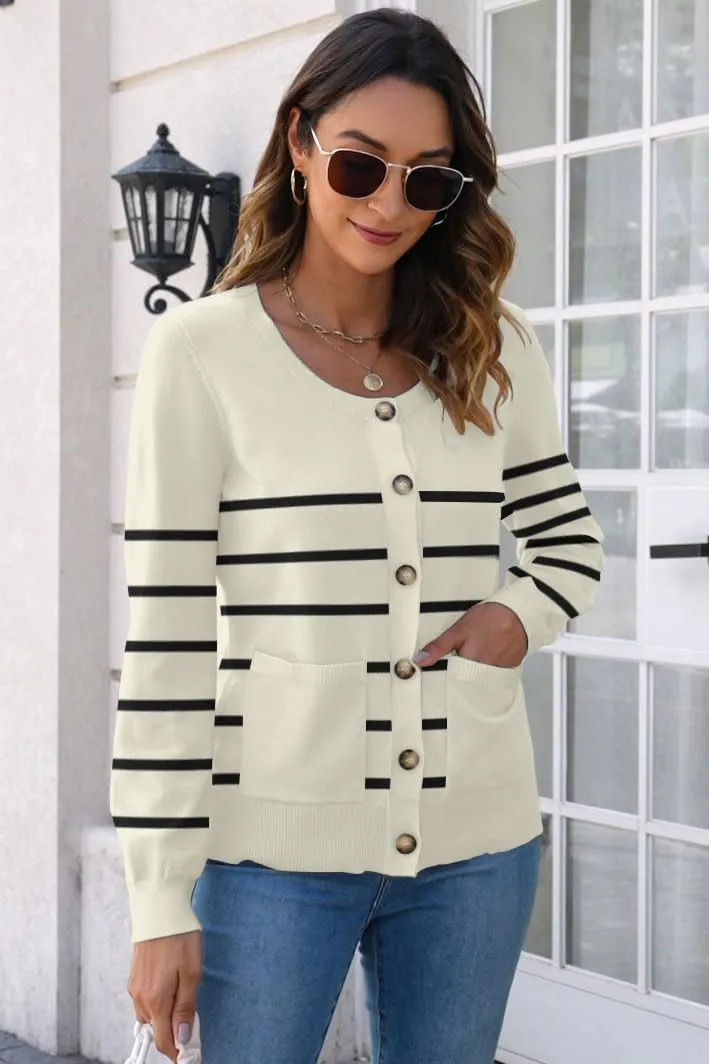 ETCYY Womens 2025 Lightweight Knit Cardigan Sweaters Fall Long Sleeve Crewneck Open Front Button Down Outerwear Lady Jacket