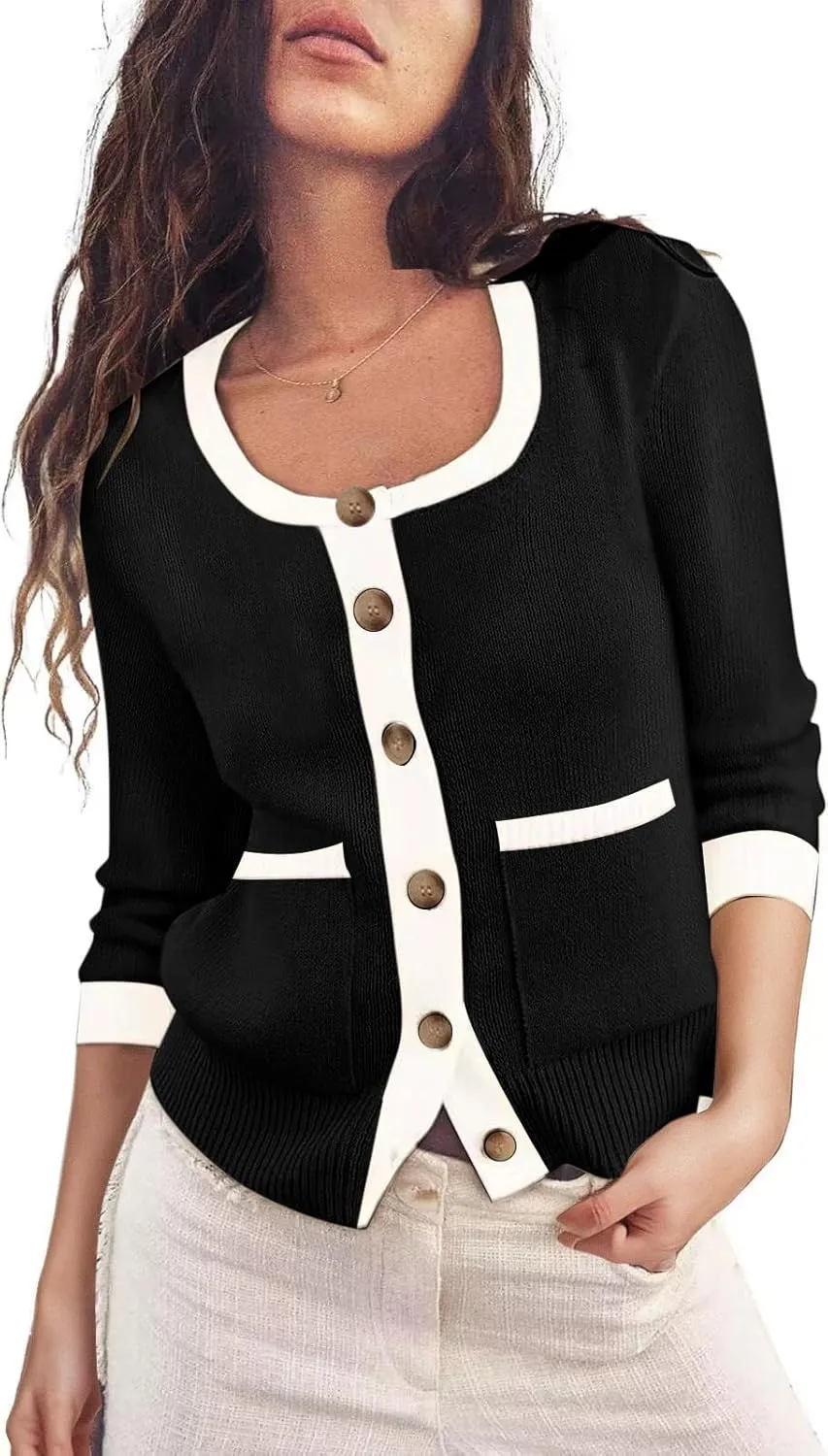 ETCYY Womens 2025 Lightweight Knit Cardigan Sweaters Fall Long Sleeve Crewneck Open Front Button Down Outerwear Lady Jacket