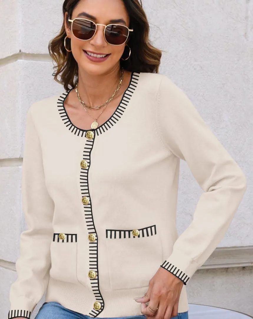 ETCYY Womens 2025 Lightweight Knit Cardigan Sweaters Fall Long Sleeve Crewneck Open Front Button Down Outerwear Lady Jacket