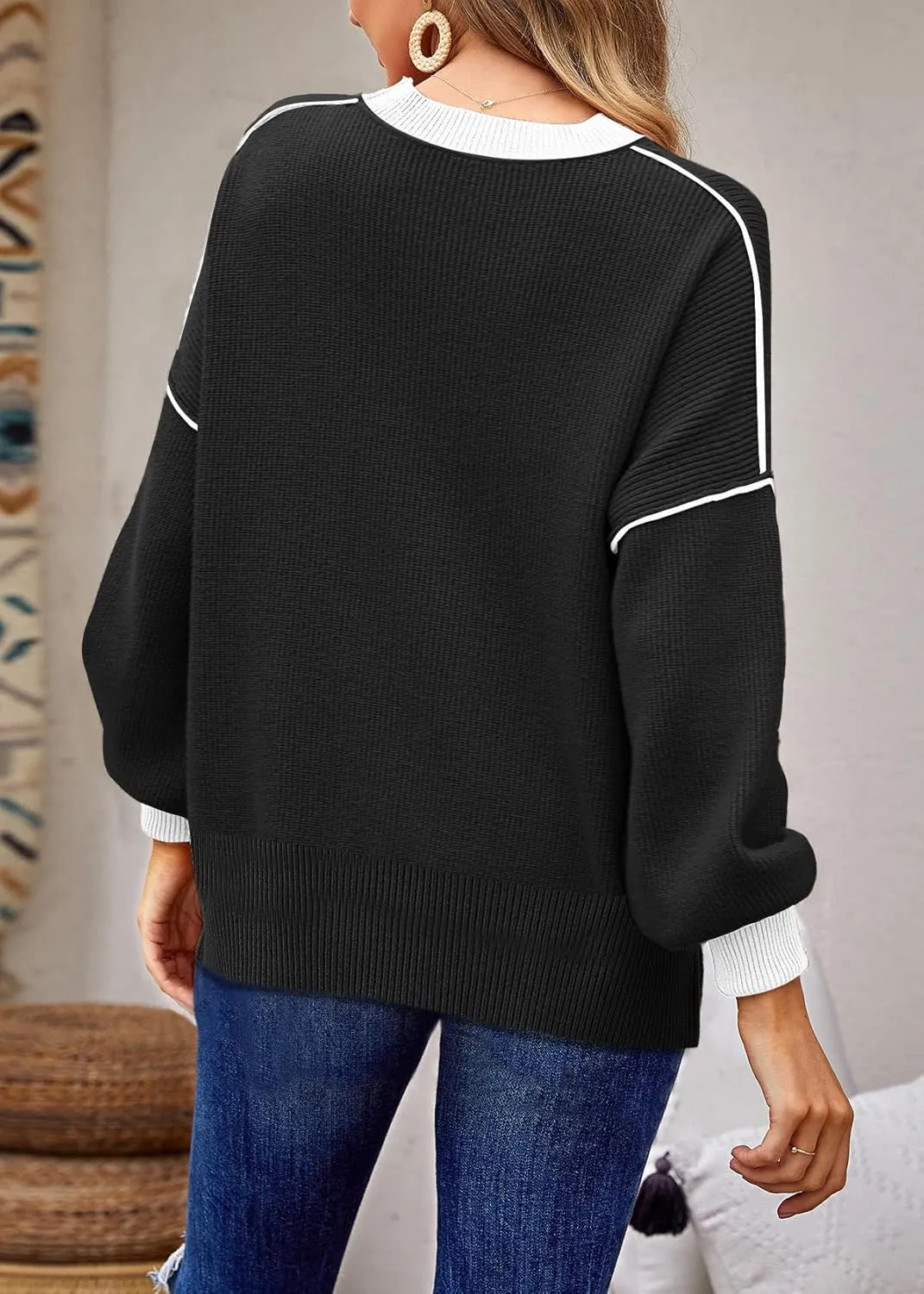 ETCYY Womens Oversized Sweaters Fall 2025 Fashion Clothes Trendy Batwing Sleeve Colorblock Striped Knit Pullover Tops