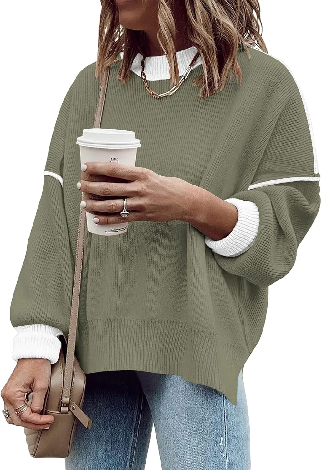 ETCYY Womens Oversized Sweaters Fall 2025 Fashion Clothes Trendy Batwing Sleeve Colorblock Striped Knit Pullover Tops
