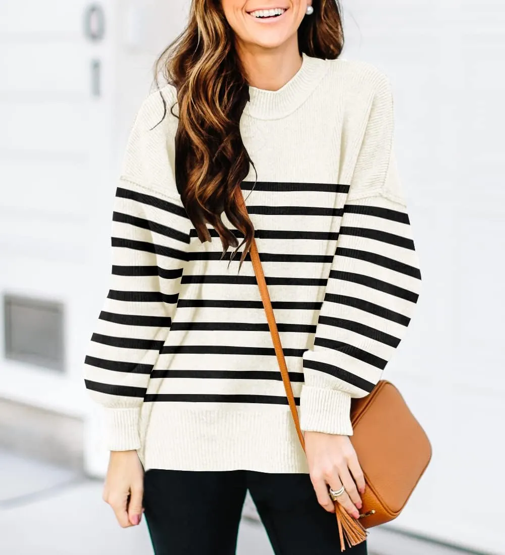 ETCYY Womens Oversized Sweaters Fall 2025 Fashion Clothes Trendy Batwing Sleeve Colorblock Striped Knit Pullover Tops