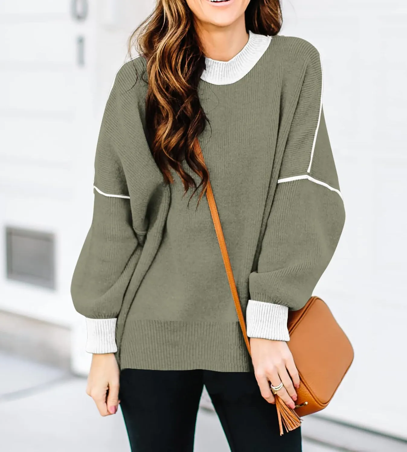 ETCYY Womens Oversized Sweaters Fall 2025 Fashion Clothes Trendy Batwing Sleeve Colorblock Striped Knit Pullover Tops
