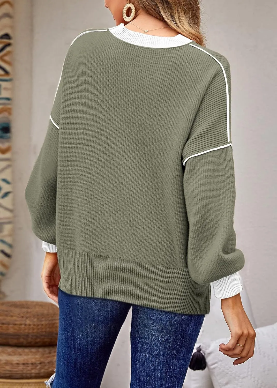 ETCYY Womens Oversized Sweaters Fall 2025 Fashion Clothes Trendy Batwing Sleeve Colorblock Striped Knit Pullover Tops