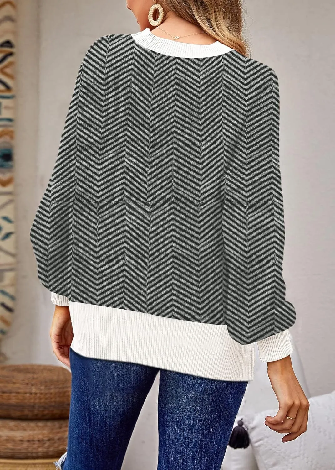 ETCYY Womens Oversized Sweaters Fall 2025 Fashion Clothes Trendy Batwing Sleeve Colorblock Striped Knit Pullover Tops