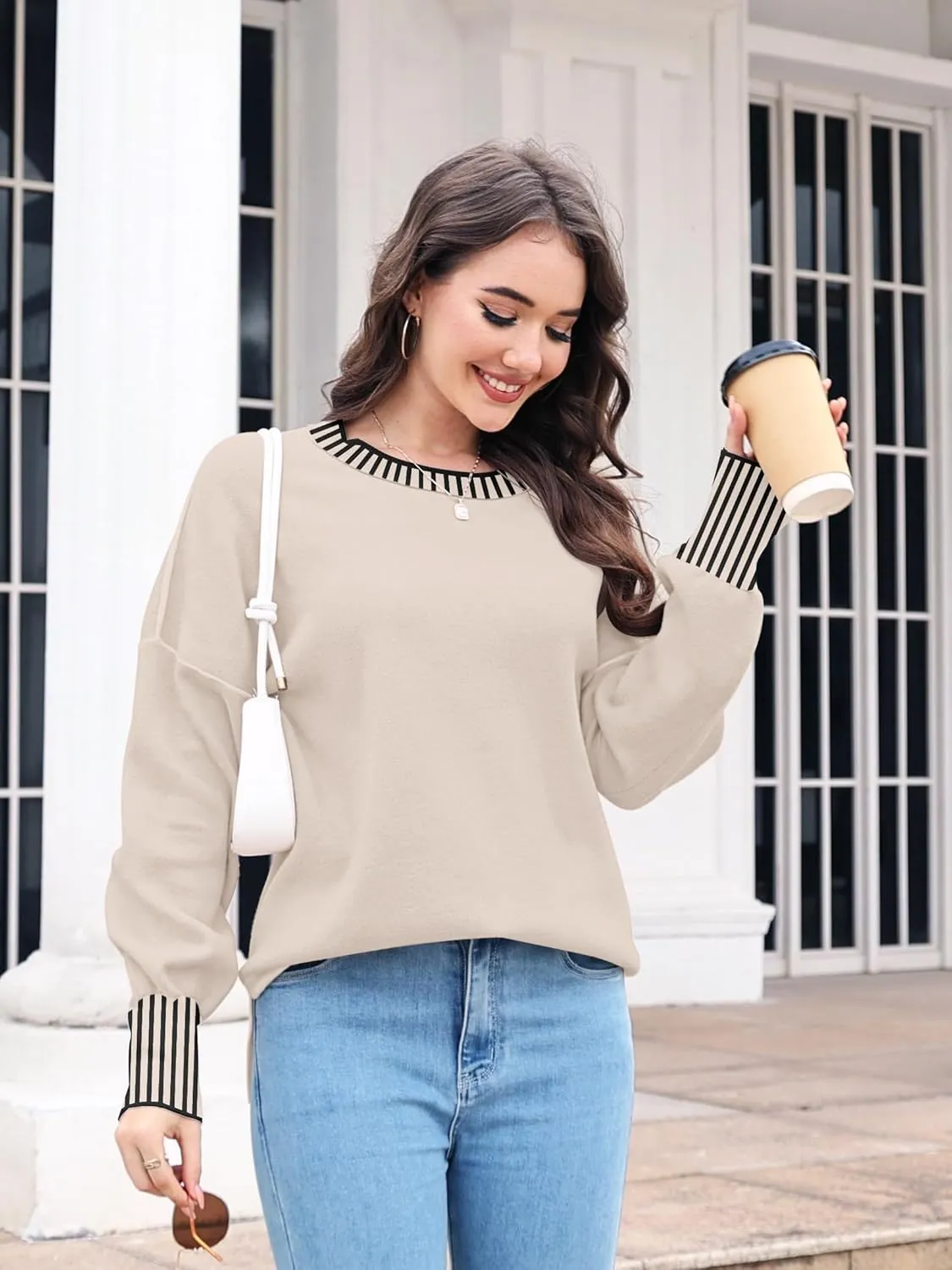 ETCYY Womens Oversized Sweaters Fall 2025 Fashion Clothes Trendy Batwing Sleeve Colorblock Striped Knit Pullover Tops