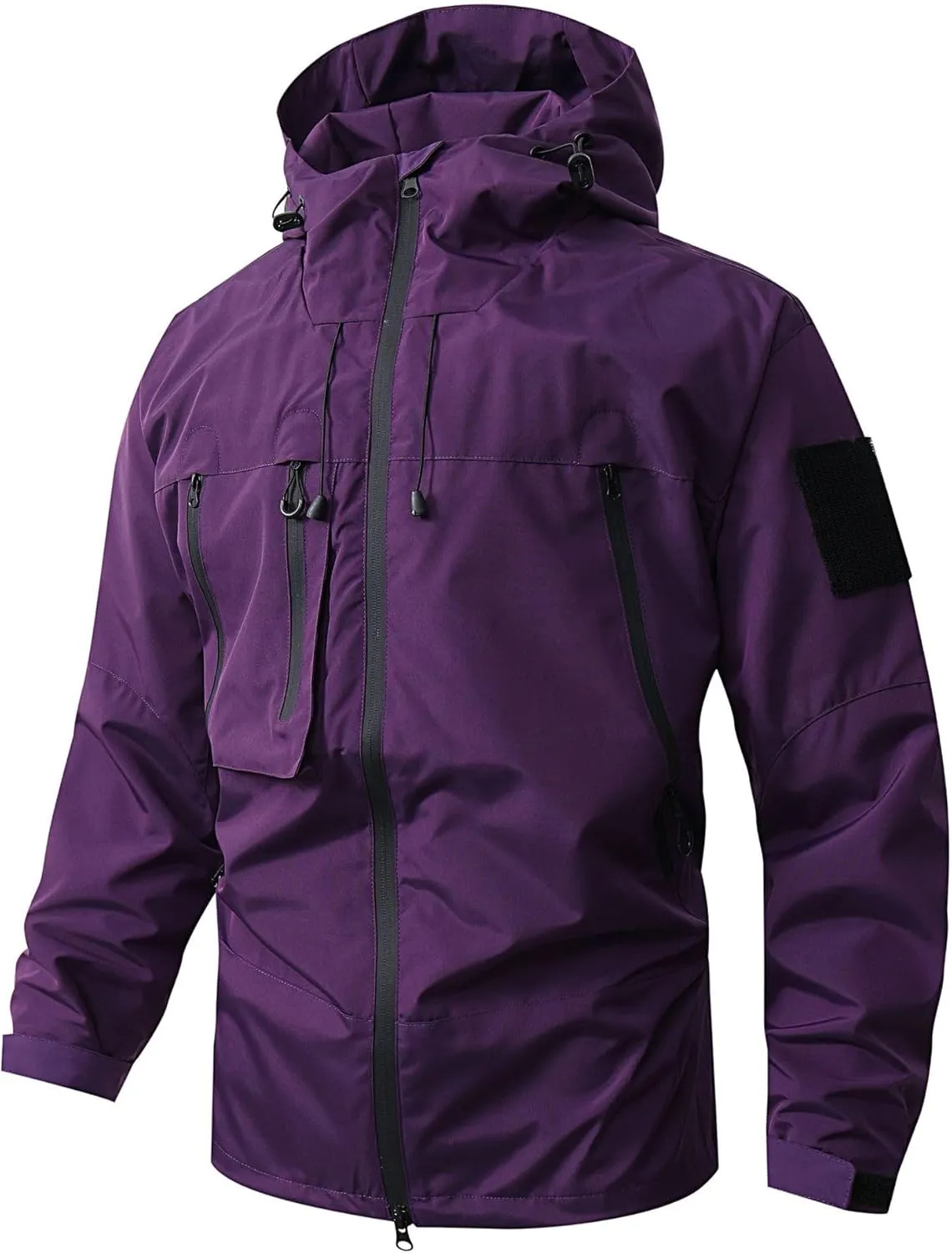 evzosrz Men's Tactical Lightweight Jacket Zip Hooded Outdoor Raincoat Running Hiking Travel Windbreaker Hoodies with Pockets
