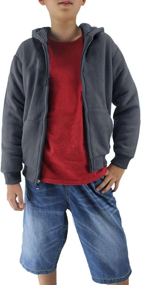 Facitisu Boys Fleece Hoodies Youth Sherpa Lined Full Zip Hooded Jacket Child Athletic Winter Warm Sweatshirts