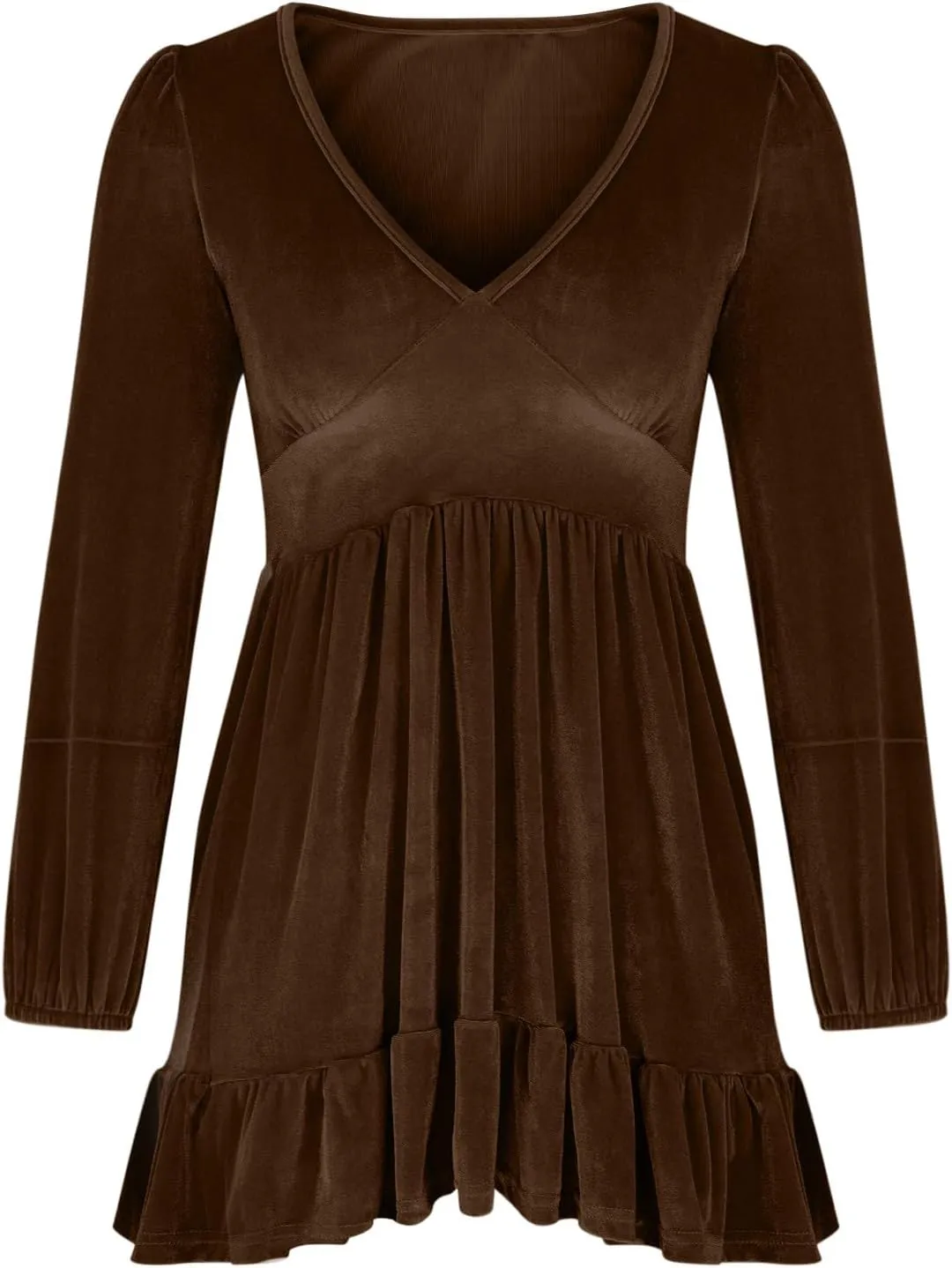 Firzero Womens Evening Party Dresses Plus Size Velet Ruffle Flowy Short Dress Casual V Neck Long Sleeve A Line Formal Dresses