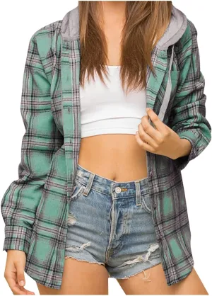 Flannel Hoodies For Women Fall Fashion 2023 Lightweight Shacket Jackets Casual Long Sleeve Button Fown Plaid Shirts